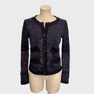 Free People Le Petit Godard Frayed Tweed-Style Sweater Knit Jacket
